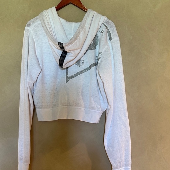 Guess White Cropped Zip-Up Hoodie - Picture 3 of 4